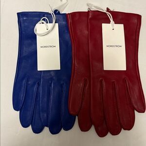 NWT Nordstrom Lambskin Leather Gloves Cherry or Colt Blue $100